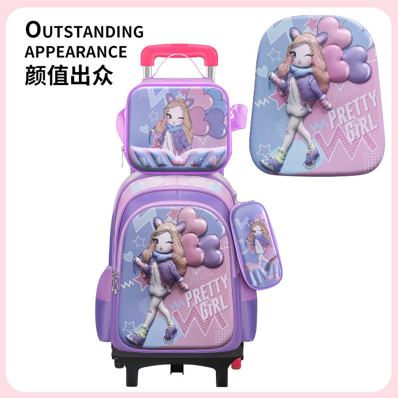 Fábrica directa transfronteriza de estudiantes de primaria tracción tres piezas conjunto tracción mochila de dibujos animados lindo nuevo tipo de mochila