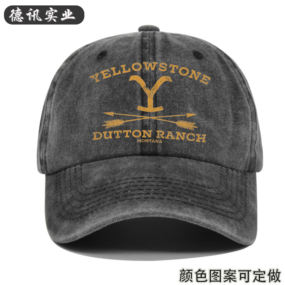 European and American Graffiti Printed Baseball Cap YELLOWSTONE Silk Screen Printed Cap Distressed Curved Eave Cap Sunhat