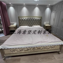 法式复古实木手工雕花双人床美式主卧别墅真皮婚床2米大床公主床