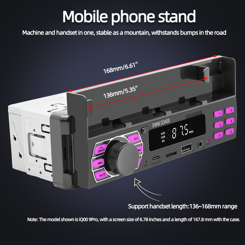 12V Universal Single-Cylinder Mp3 Mobile Phone Holder Positioning Car Bluetooth Fm Radio USB Card Player