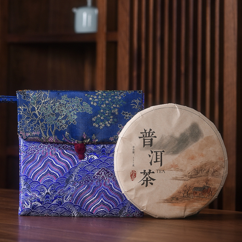 中式手拎茶饼袋357克单个装普洱茶老白茶通用复古茶饼包装送礼袋
