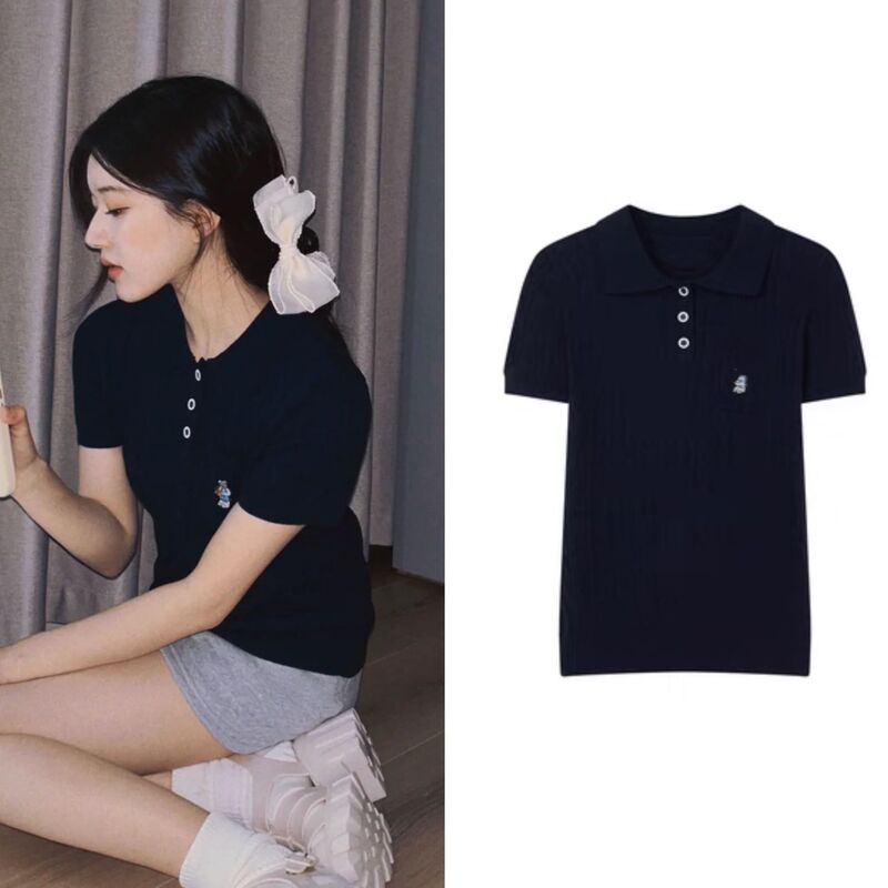 Star with the new sweet cable twist pullover polo sweater short sleeve thin sweater women