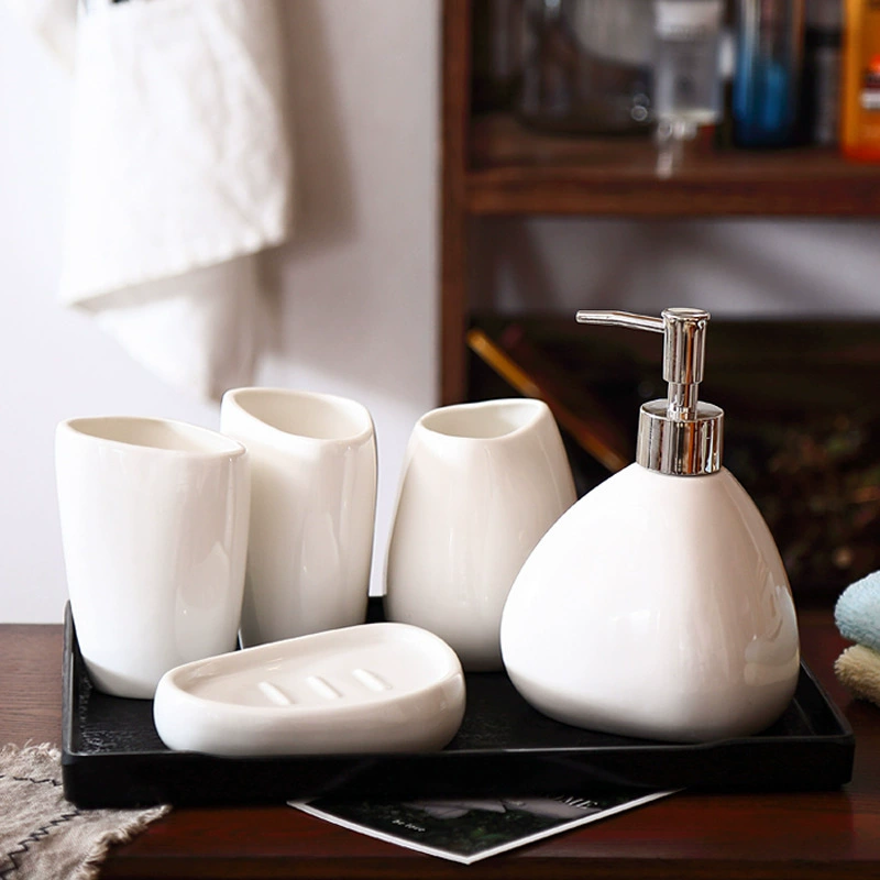 Ceramic set, toothbrush for hotel, mouthwash, soap holder, (Cross-border trading)