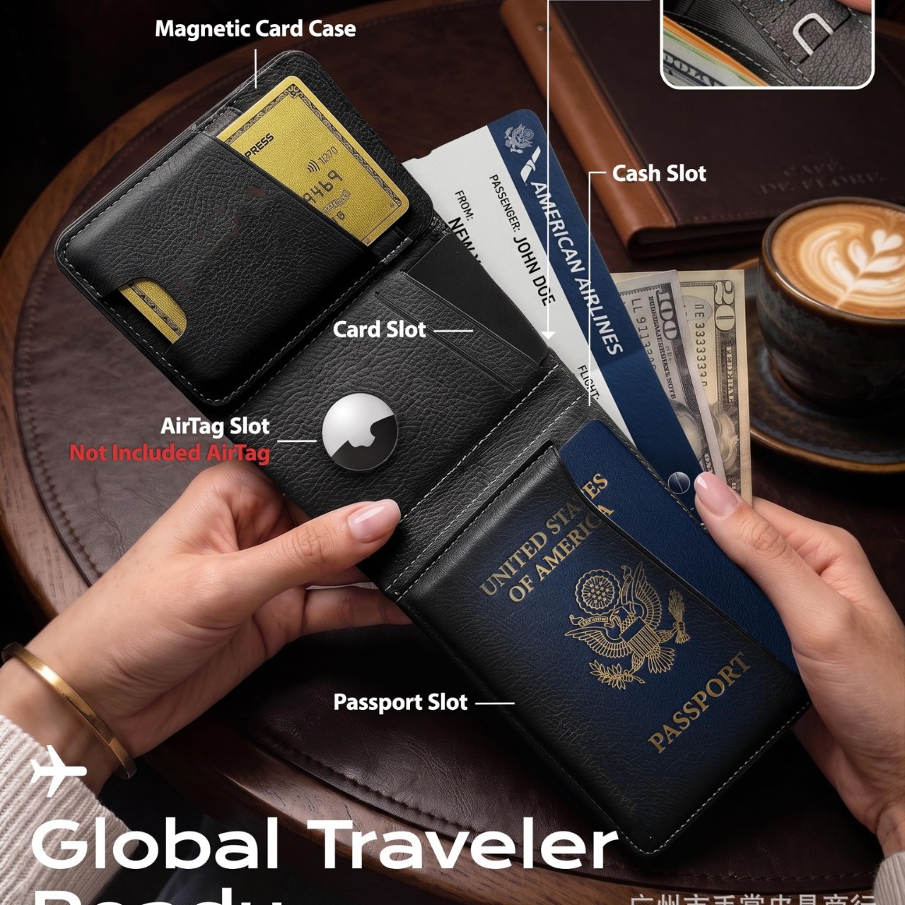 Amazon Travel Passport Holder Airtag Locator Card Wallet Passport Pouch Multi-functional Passport Organizer with Card Slot