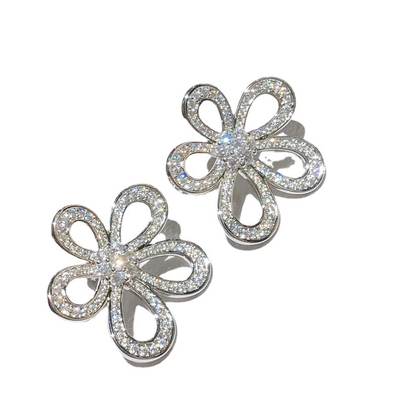 Koreanische diamantbesetzte hohle Sonnenblumen-Modisch-, atmosphärische, Nischen-, High-End-Design-Ohrringe_voghion.com