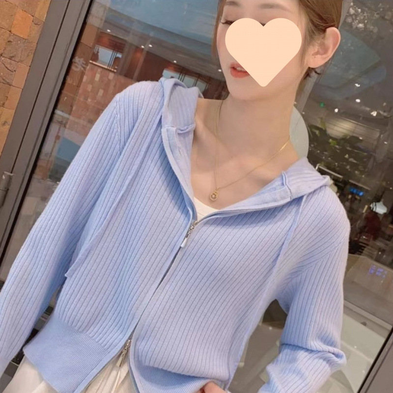 2025新款设计感双拉链宽松显瘦连帽毛衣针织开衫外套女+阔腿裤|undefined