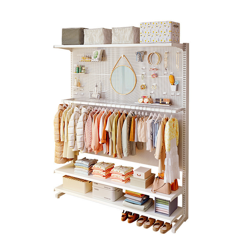 Placa de agujero vertical sin agujeros perfurados estante de partición de almacenamiento de entrada de piso estante de almacenamiento de vestíbulo de metal doméstico estante de ropa, sombrero y zapatos