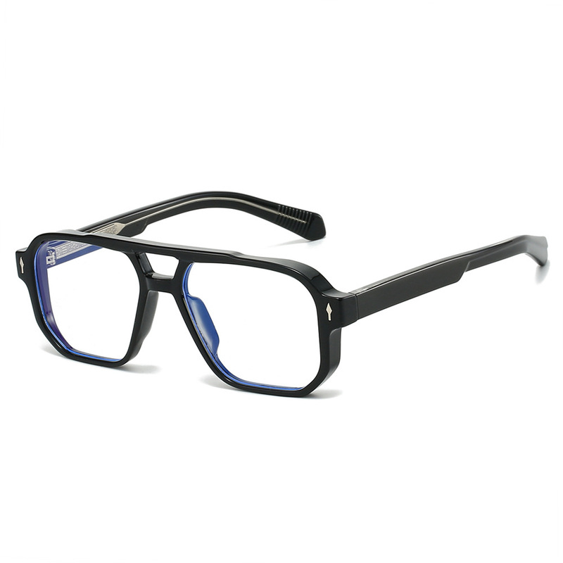 New Cross-Border Popular Model Propionate Unisex Double-Bridge Aviator Flat Glasses with Arrow-Shaped Double-Bridge Frames
