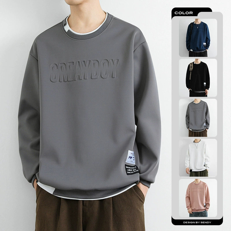 2024 Весенний и Осенний свитер с круглым вырезом мужская свободная стальная печать стальная мода свободная повседневная куртка пуловер мужская одежда