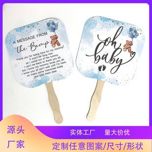 Factory Supplies Wooden Handle Fan, Corporate Advertising Paper Wooden Handle Fan, Environmentally Friendly Paper Wooden Handle Fan
