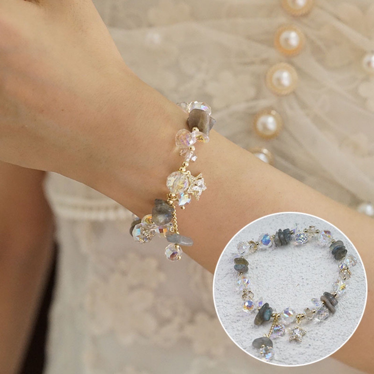 Fábrica de fuente de lavanda de moda coreana pulsera de amatista romántica mujer pentagonal brillante colgante de zircón mano