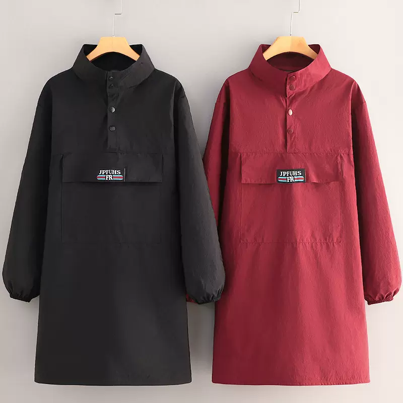 新款外穿工作罩衣翻领防泼水长袖拉链兜厨房围裙印字男女工装时尚