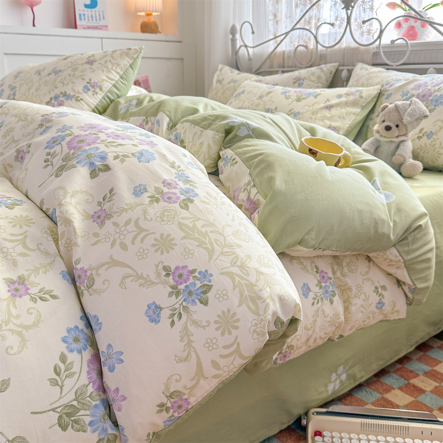 Cama de cuatro piezas 100% algodón para dormir desnudo, cubierta doméstica de colcha doble, ropa de cama universal de cuatro estaciones