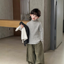 儿童打底毛衣A类秋冬柔软半高领坑条长袖宝宝纯色上衣内搭针织衫