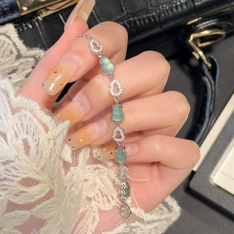 Nueva calabaza china plata esterlina s925 pulsera mujer agua azul natural jade material peligroso estilo de marea nacional retro exquisito estilo hueco