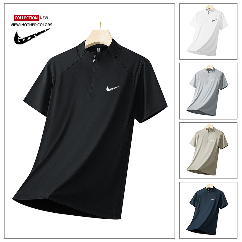 T-Shirt for Men in Summer, High-Quality, Cool-Feeling, High-Elastic, Half-Zip Cardigan, Quick-Drying, Ice Silk, Loose, Breathable, Casual Polo T-Shirt for Men in Summer, High-Quality, Cool-Feeling, High-Elastic, Half-Zip Cardigan, Quick-Drying, Ice Silk, Loose, Breathable, Casual Polo