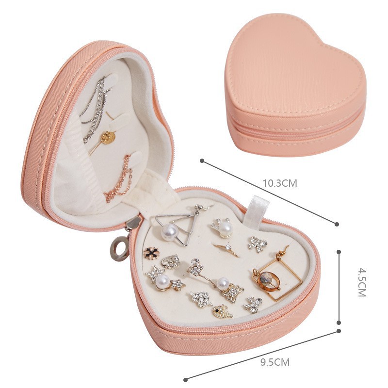 Amor exquisita caja de almacenamiento de joyas portátiles zipper caja de joyas de viaje pendientes pendientes collar caja de almacenamiento de anillos