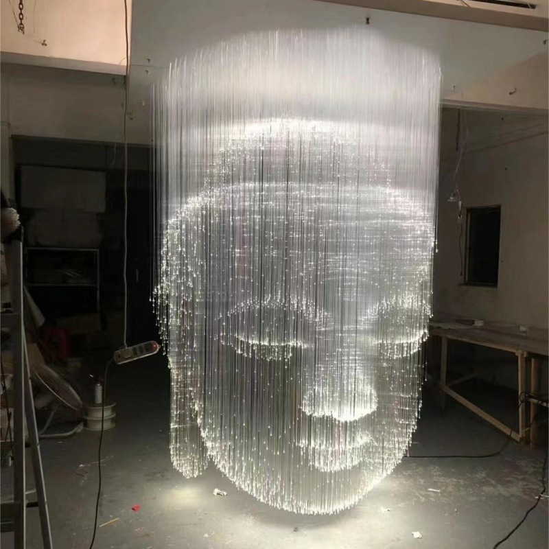 ホテルのロビーの別荘の複式の建物の中空のホールのアイデアの陶磁器の光ファイバーのシャンデリアの星の天井の満天の星の光ファイバーの明かり|undefined
