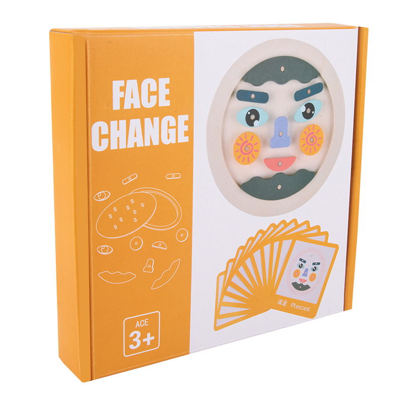 Expresión facial de los niños pensamiento de formación bloques educativos cara cambiante rompecabezas de madera expresión facial rompecabezas divertido entre padres e hijos juguetes prácticos