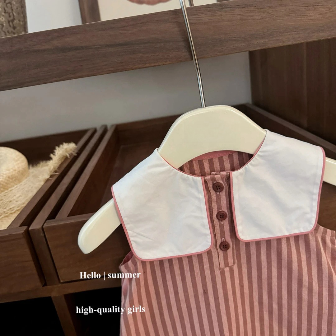 Vestido de siete niñas de limón salado, estilo occidental de verano, nuevo tesoro femenino, falda de chaleco a rayas con solapa, vestido de princesa sin mangas para niños