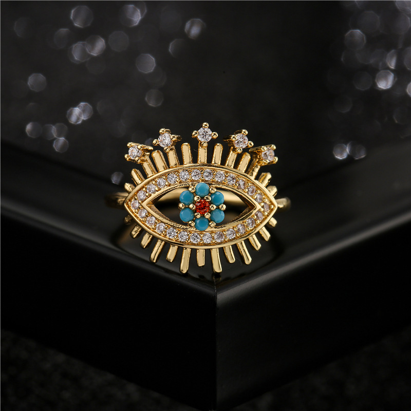 Fashion Copper Micro-inlaid Zircon Turquoise Eye Shape Open Ring display picture 3