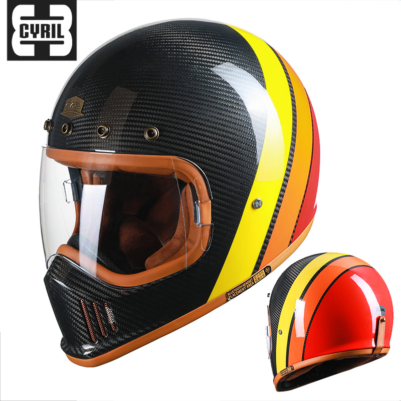 Cyril Celo fibra de carbono casco de la motocicleta casco vintage cuatro estaciones hombres y mujeres motocicleta ultra ligero casco completo f380