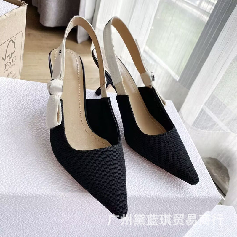 New Embroidered Letter Web Bow Toe Sandals for Women French Cat Heel Pointed Toe Strap High Heels New Embroidered Letter Web Bow Toe Sandals for Women French Cat Heel Pointed Toe Strap High Heels
