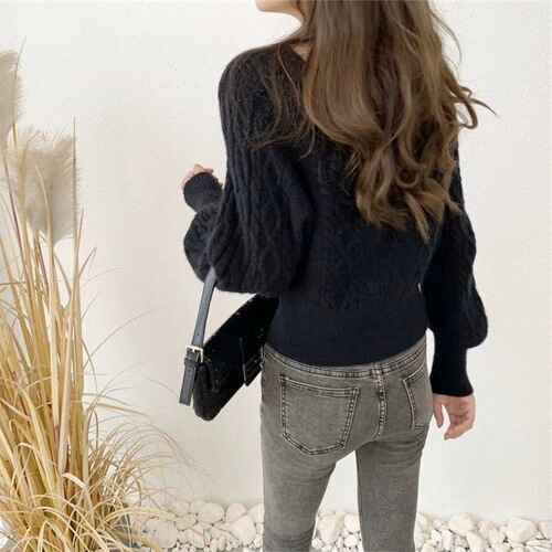 Cardigan top for women, 2025 autumn/winter Korean style loose square neck, thick ribbed, outerwear, waist-cinching, slimming knitwear