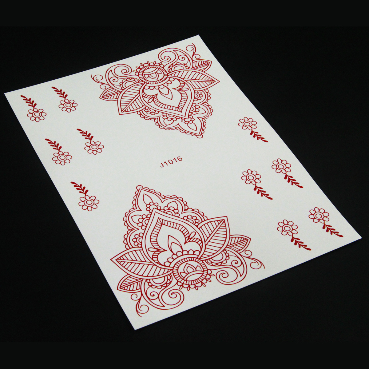 Parte posterior de la mano India Hina tatuaje etiqueta engomada Vermilion Hannah encaje tatuaje etiqueta engomada de transferencia de agua