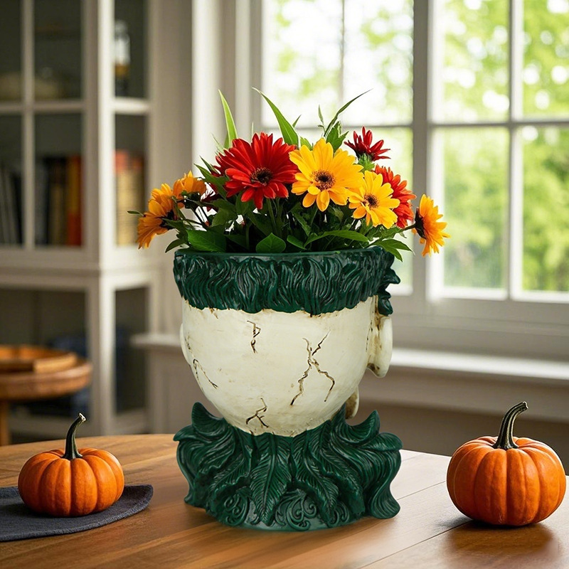 Spot Halloween Skull Flowerpot Resin Ornaments Home Desktop Garden Succulent Green Plant Container Decoration Small Gifts