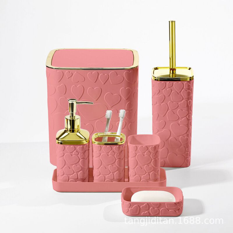 Modern Bathroom 7-Piece Set: Lotion Bottle, Toothbrush Cup, Soap Dish, Trash Can, Toilet Brush, Bathroom Accessories