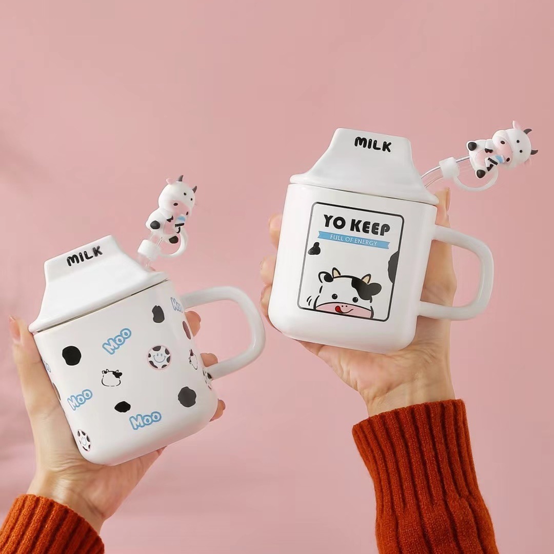 Creativo personalizado leche taza de agua desayuno Taza de cerámica con tapa paja taza de dibujos animados con mano regalo taza de café simple