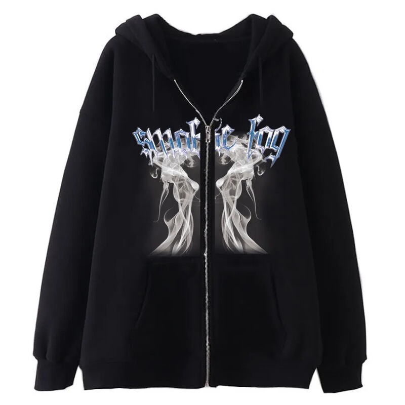 Cross-Border Wish European and American Dark Skull Skeleton Hooded Zipper Cardigan Sweatshirt Gothic Couple Harajuku Metal Jacket
