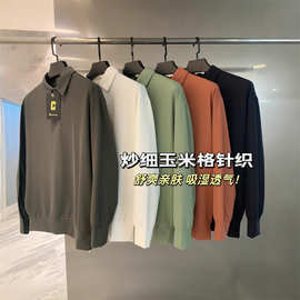 轻奢宽松 细玉米格肌理柔软高弹透气男士休闲POLO衫图片禁上淘宝
