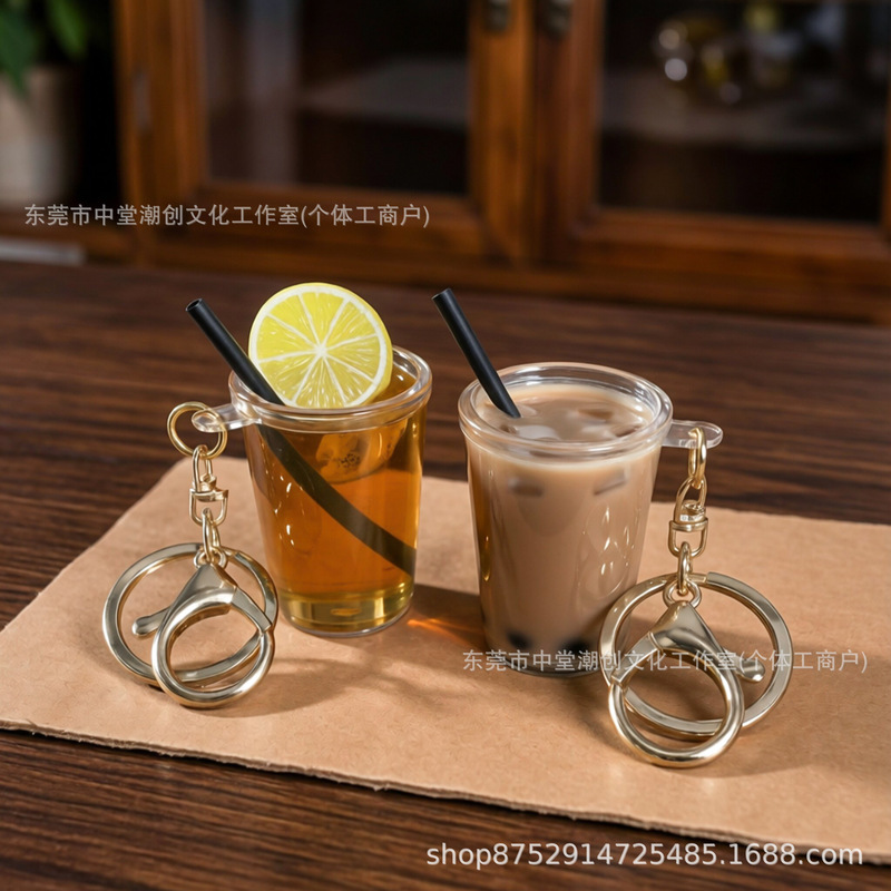 Miniature Hong Kong-Style Lemon Tea and Bubble Tea Keychain, Hong Kong Tea Restaurant Resin Milk Tea Cup Couple Pendant Miniature Hong Kong-Style Lemon Tea and Bubble Tea Keychain, Hong Kong Tea Restaurant Resin Milk Tea Cup Couple Pendant