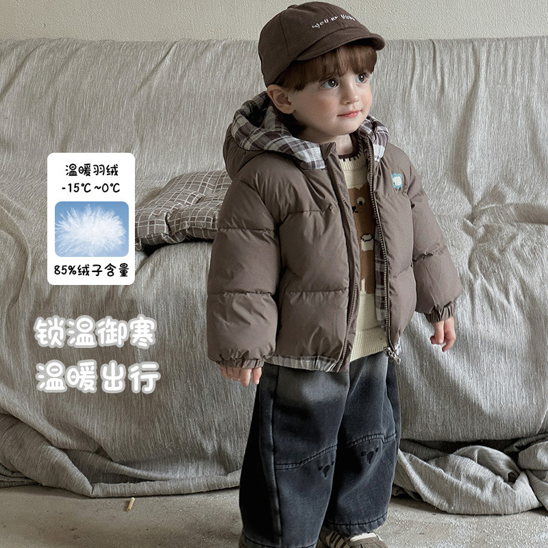 Reversible 90 down Jacket for Infants and Toddlers, Class a New Winter Style Hooded Coat for Baby Boys, Thickened and Warm Outerwear