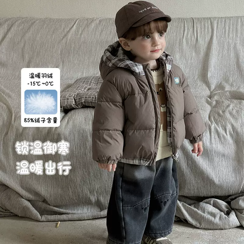 婴幼童两面穿90羽绒服 a类冬季新款男宝宝连帽外套加厚保暖外出衣