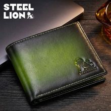 STEEL LION 钢甲狮钱包男短款防盗刷多卡位头层软牛皮钱夹子