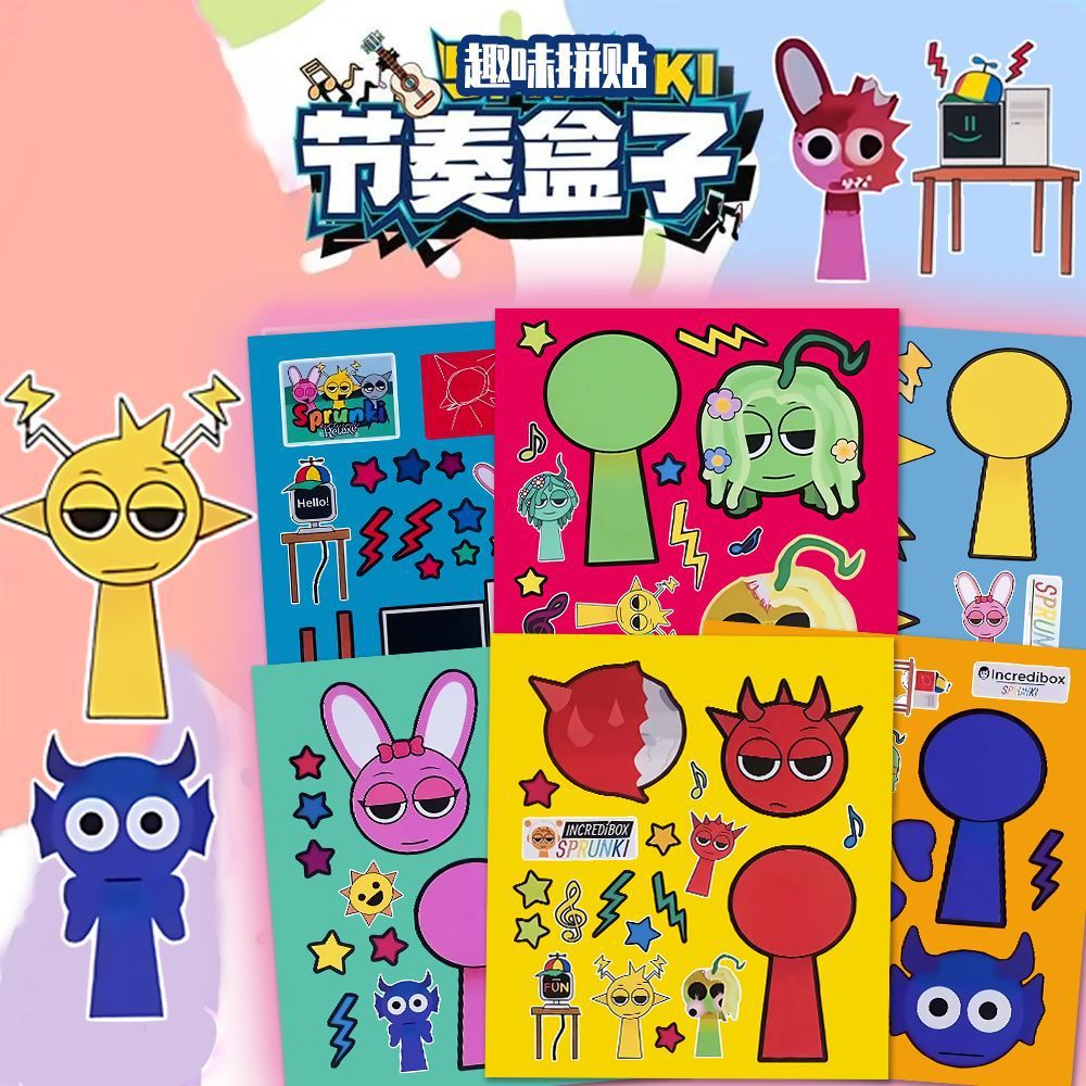 Caja de ritmo Sprunki cambio de pegatinas para niños puzzle divertido juguetes de concentración ejercicios prácticos diy