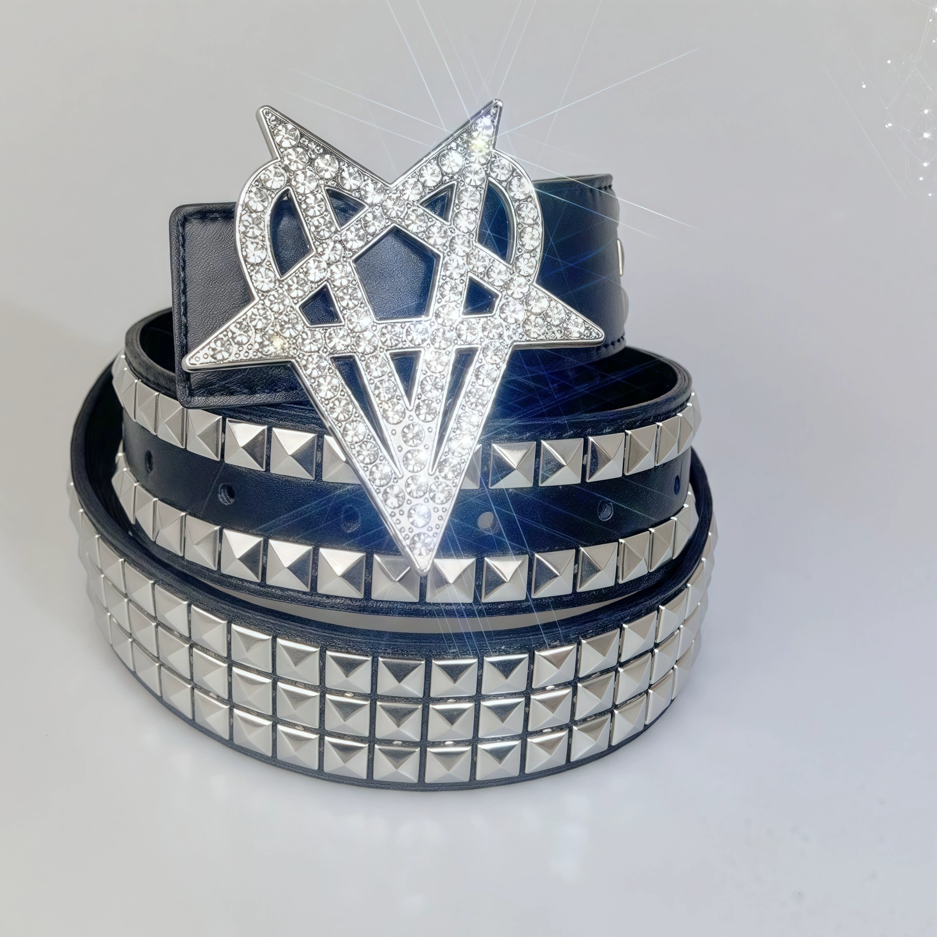 Ремень punk style, пряжка со стразами 2 карата, европейский стиль — чёрный 115/120 см