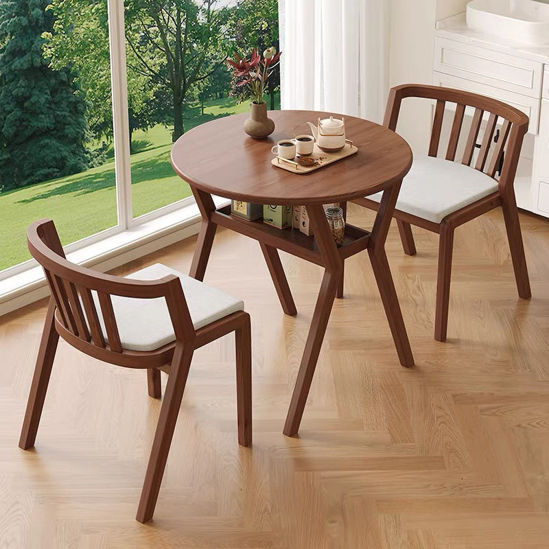 Tea Drinking Round Table and Chair Balcony Three-Piece Set Tea Table Solid Wood Tea Table Leisure One Table Two Chairs Combination Coffee Table Study Table