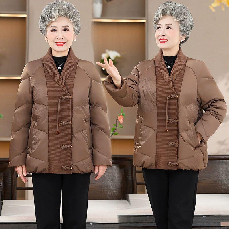 2024 среднего и пожилого возраста женская одежда зимний пуховик пожилая бабушка осенний и зимний толстый белый утиный пуховик