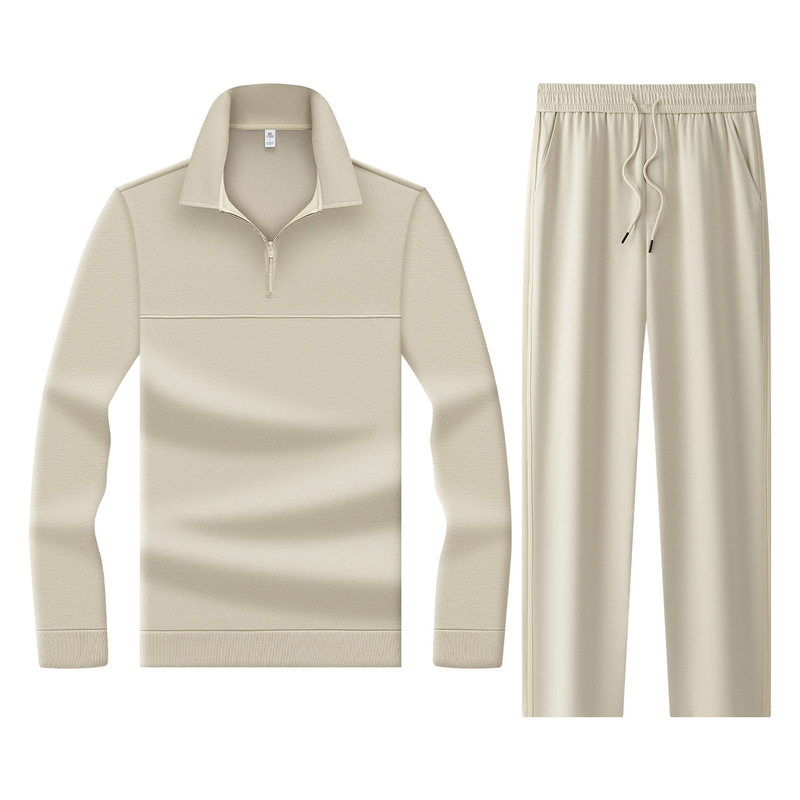 Spring and Autumn New Men's Half-Zip Stand Collar Sweatshirt and Sweatpants Two-Piece Set with Drawstring Straight-Leg Pants, Simple Casual Outfit Spring and Autumn New Men's Half-Zip Stand Collar Sweatshirt and Sweatpants Two-Piece Set with Drawstring Straight-Leg Pants, Simple Casual Outfit