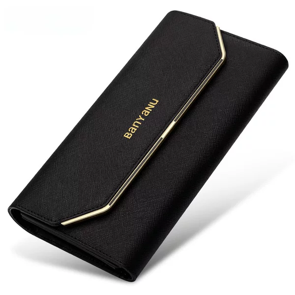 Guangzhou Banyanu Leather Factory Wallet Women's Long Three-fold Wallet Simple Fashion Leather Women's Wallet Thin