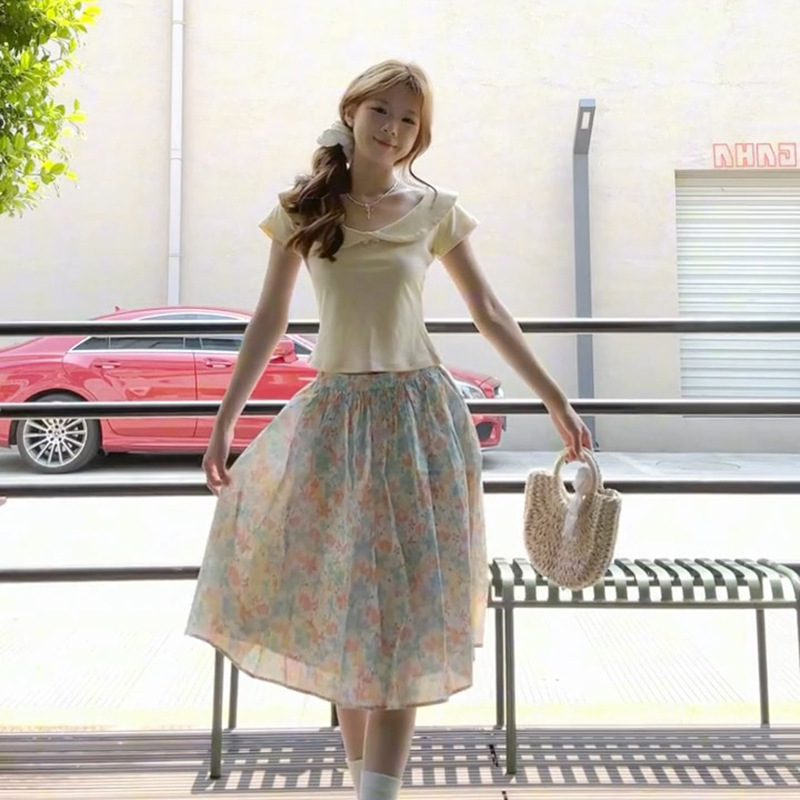日系甜美碎花半身裙套装女2025新款小个子巨好看的夏装穿搭一整套|undefined