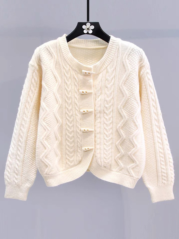 Brand Discount Horn Button Twist Sweater Jacket for Women 2025 Spring & Fall New Design Soft Waxy Knitted Cardigan