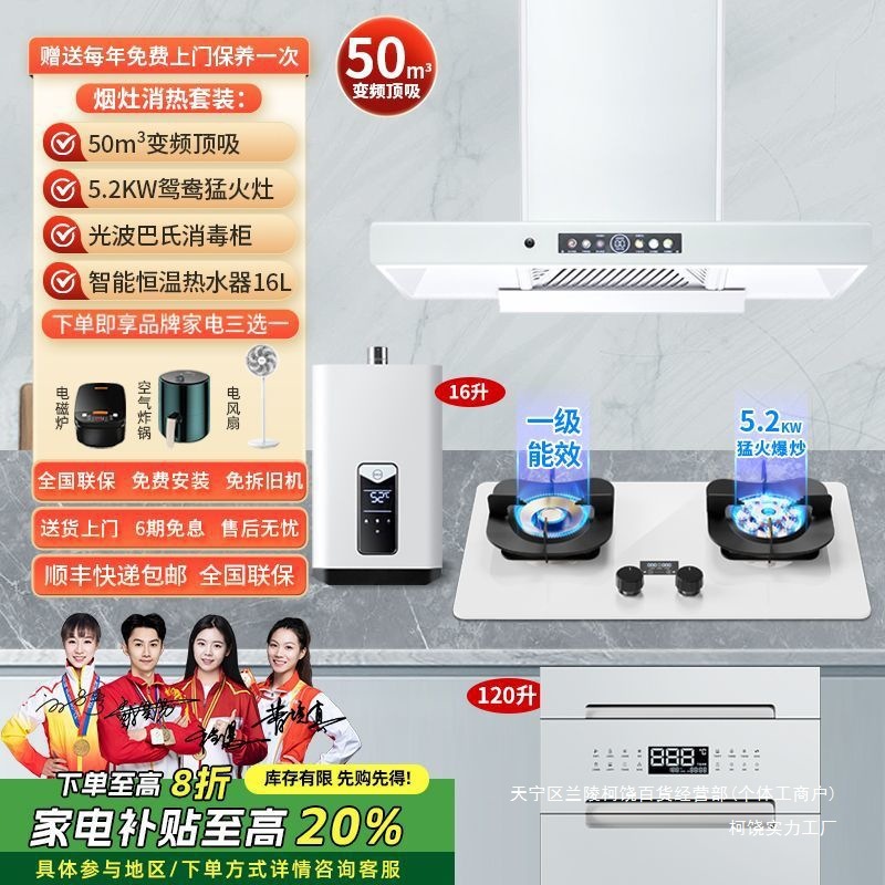 Japanese Sakura Snow Ultra-Thin Top Suction Range Hood for Home Kitchen White Range Hood Gas Stove Package Combination