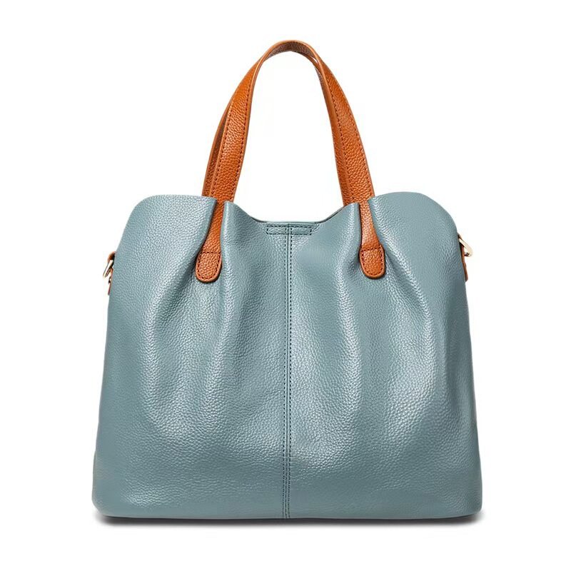 Cross-Border Popular Mother-In-Law Tote Bag for Women, Contrasting Color Women's Genuine Leather High-End Large-Capacity Crossbody Handbag