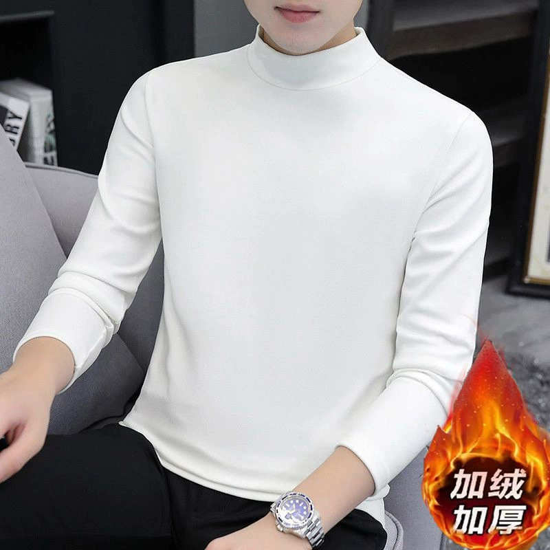 Мужской осенне-зимний немецкий бархатный универсальный двусторонний бархатный топ от производителя, мужской теплый полуводолазка с длинными рукавами и средним воротником, внутренняя одежда