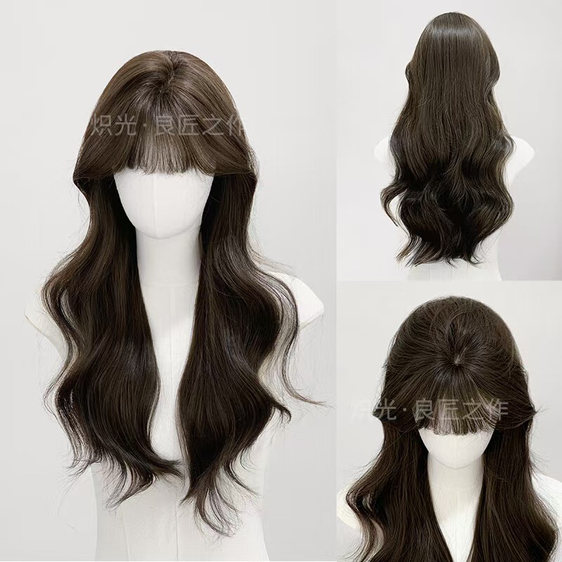 Blazing wig women's long hair curly hair cold brown natural simulation realistic net red full head cover wholesale cross-border in stock Blazing wig women's long hair curly hair cold brown natural simulation realistic net red full head cover wholesale cross-border in stock